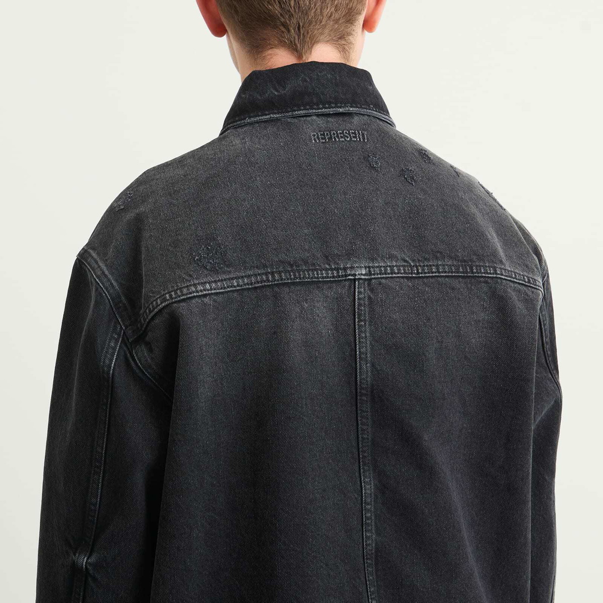 Represent Men's Collared Denim Jacket in Aged Black