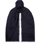 Alexander McQueen - Logo-Embroidered Cashmere and Silk-Blend Jacquard Scarf - Men - Midnight blue