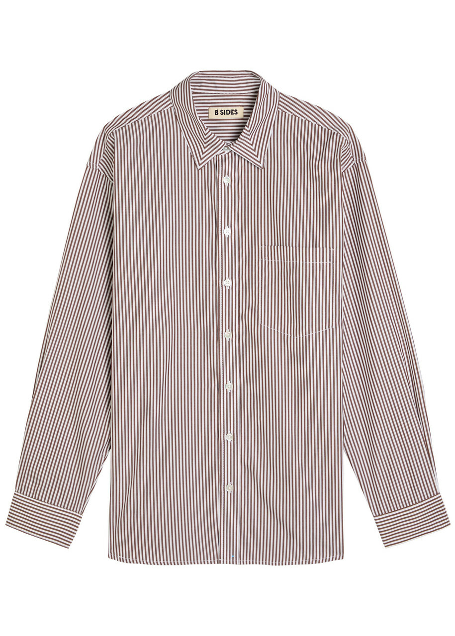B Sides Nolan Striped Cotton-poplin Shirt Brown