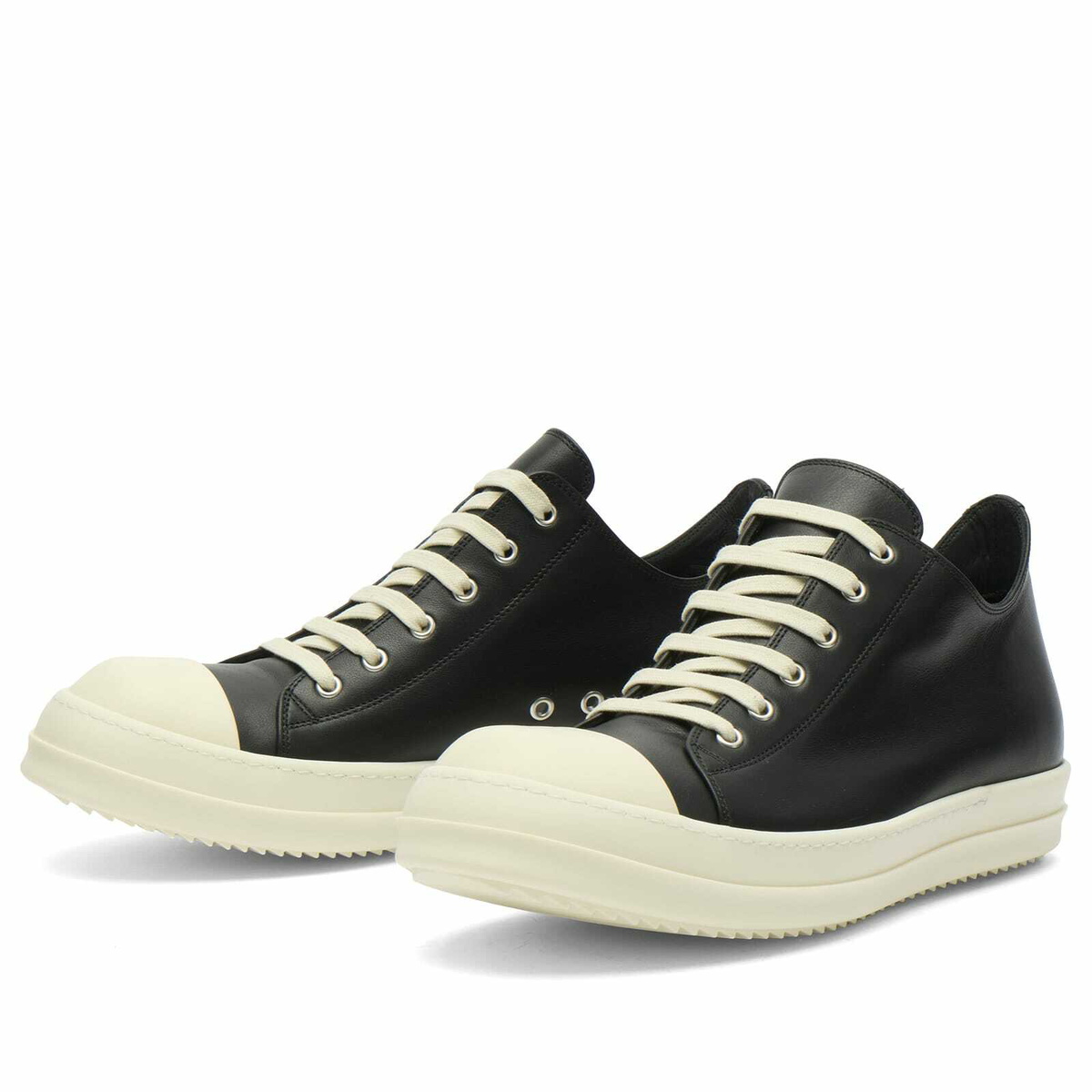 Rick Owens Men's Leather Low Sneaks in Black/Milk/Milk