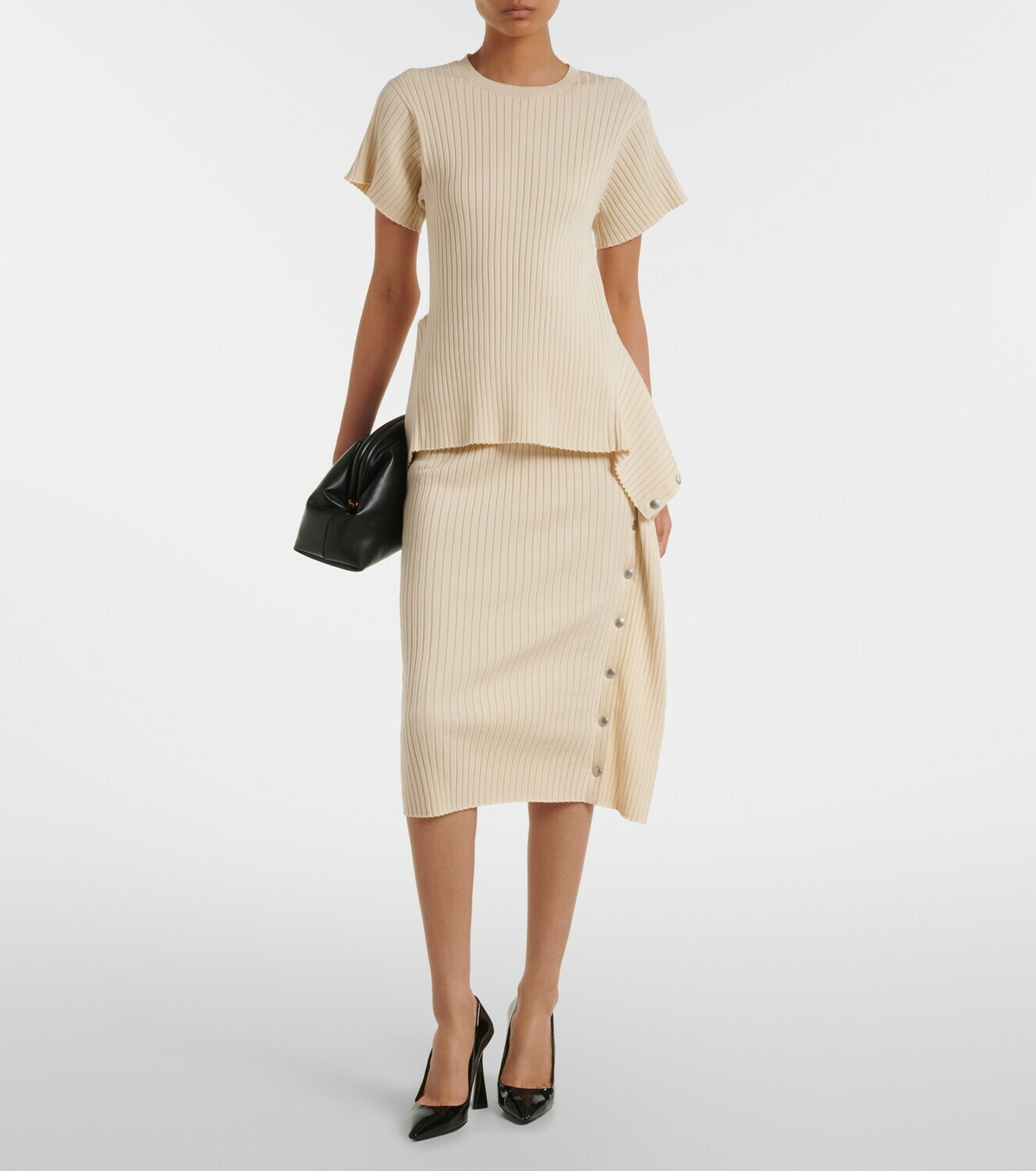 Stella McCartney Ribbed-knit cotton midi skirt