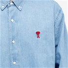 AMI Paris Men's A Heart Denim Shirt in Blue