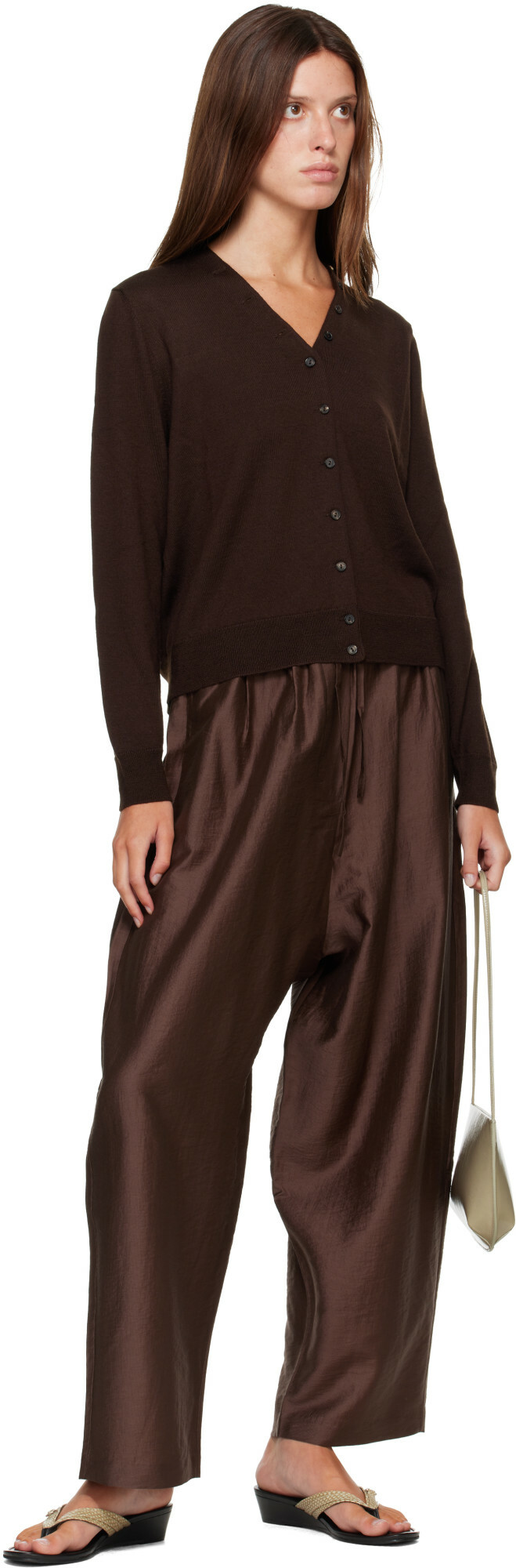 Cordera Brown Merino Wool Button Cardigan