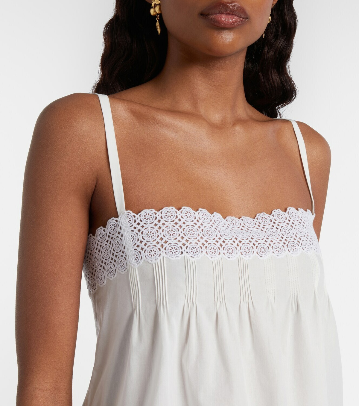 Saint Laurent Lace-trimmed cotton slip dress