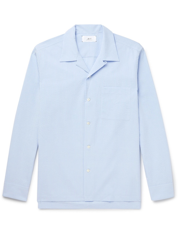 Photo: MR P. - Camp-Collar Striped Cotton-Seersucker Shirt - Blue - XS