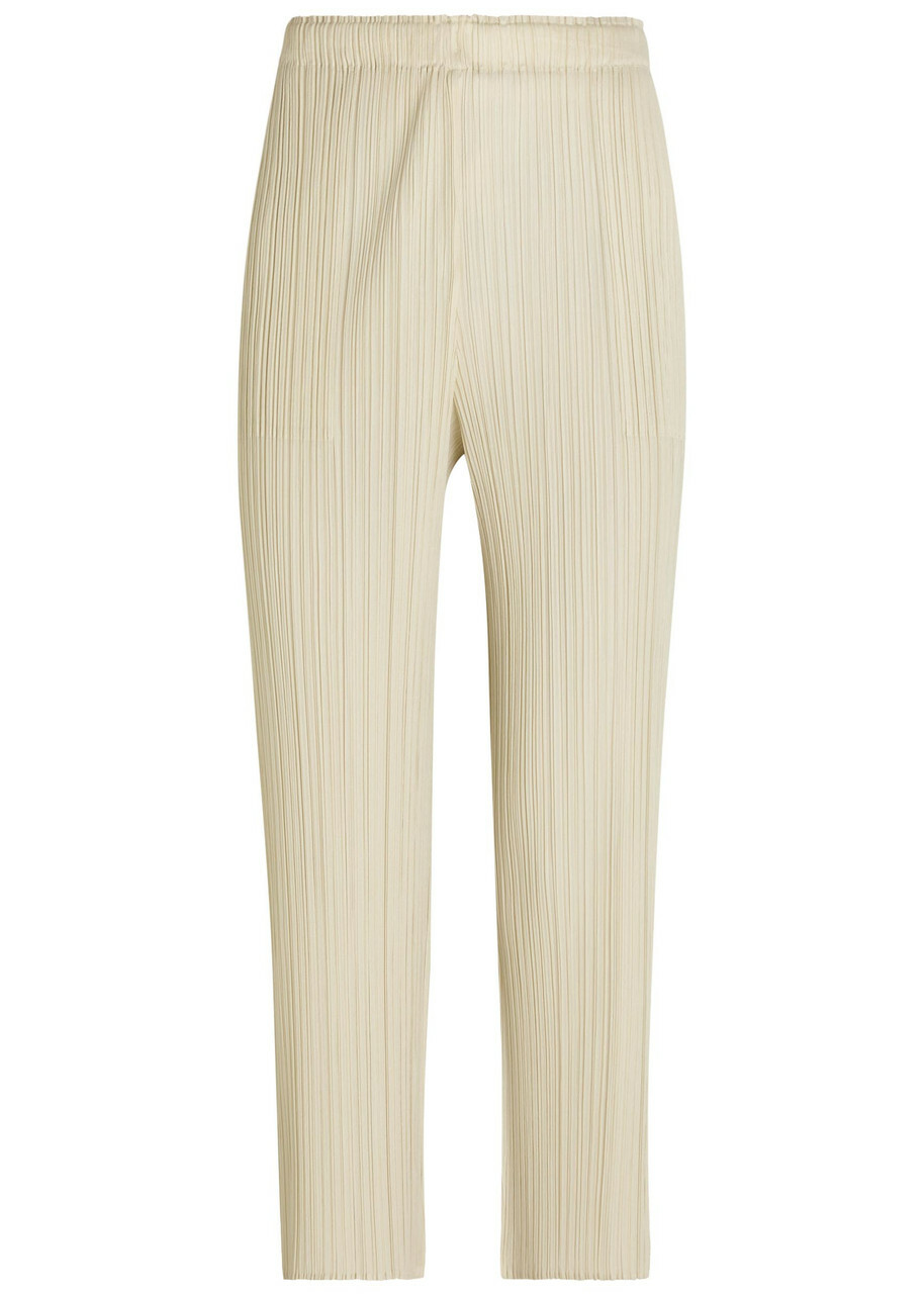 Pleats Please Issey Miyake Pleated Straight-leg Woven Cropped Trousers Ivory