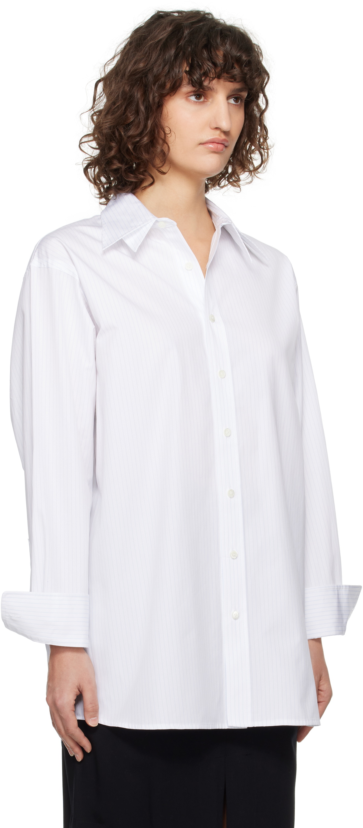 RECTO White Double Collar Stripe Shirt