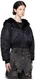 Juun.J Black Zip Reversible Faux-Fur Bomber Jacket