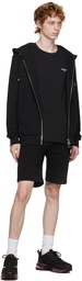 Balmain Black Flocked Logo Zip-Up Hoodie