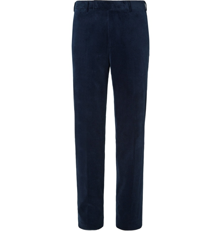 Photo: Ermenegildo Zegna - Navy Slim-Fit Cotton-Blend Corduroy Suit Trousers - Blue
