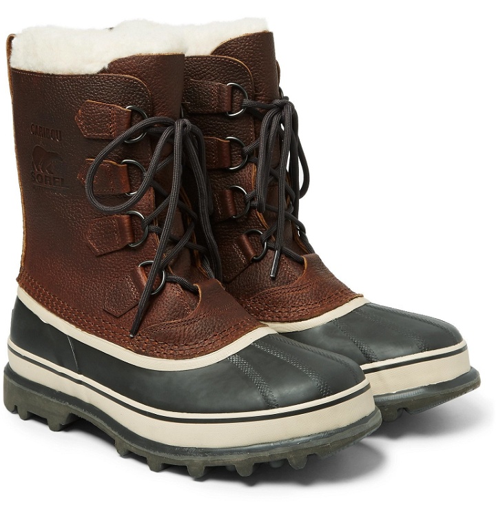 Photo: Sorel - Caribou Faux Shearling-Trimmed Waterproof Leather and Rubber Snow Boots - Brown