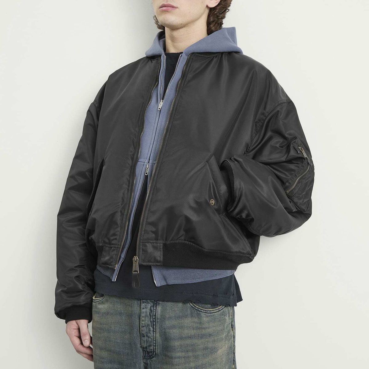 Balenciaga Men's Nylon Satin Bomber Jacket in Black