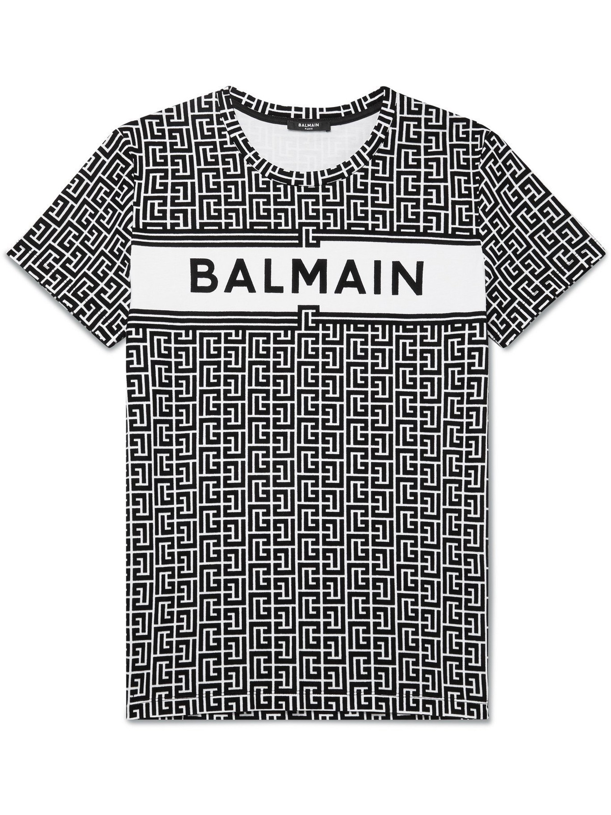 BALMAIN - Logo-Flocked Cotton-Jersey T-Shirt - Black - S Balmain