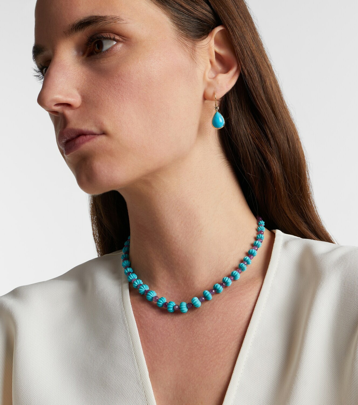 Ileana Makri Beaded necklace with turquoises and rubies