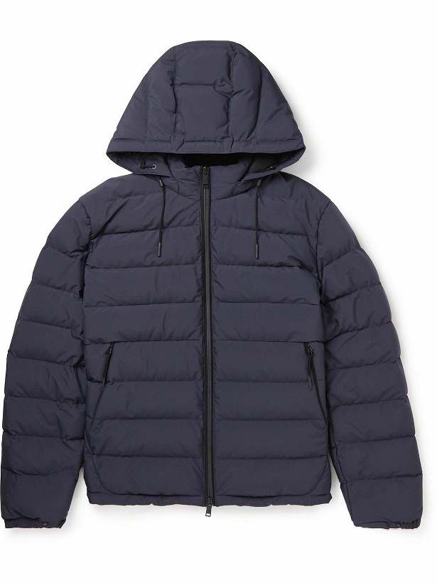 Photo: Zegna - Stratos Leather-Trimmed Quilted Shell Hooded Down Jacket - Blue