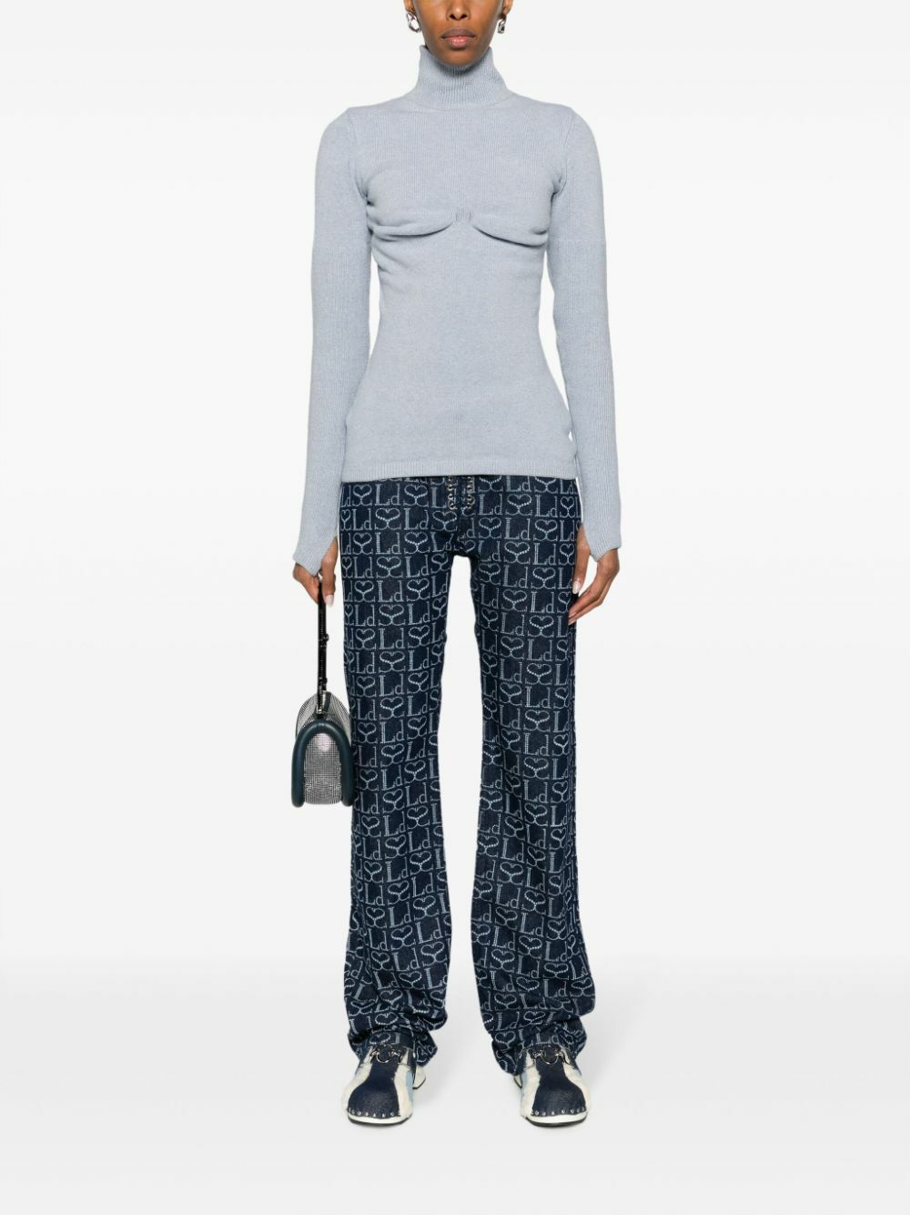 Sinead O'Dwyer Blue Draped-Panel Knit Sweater