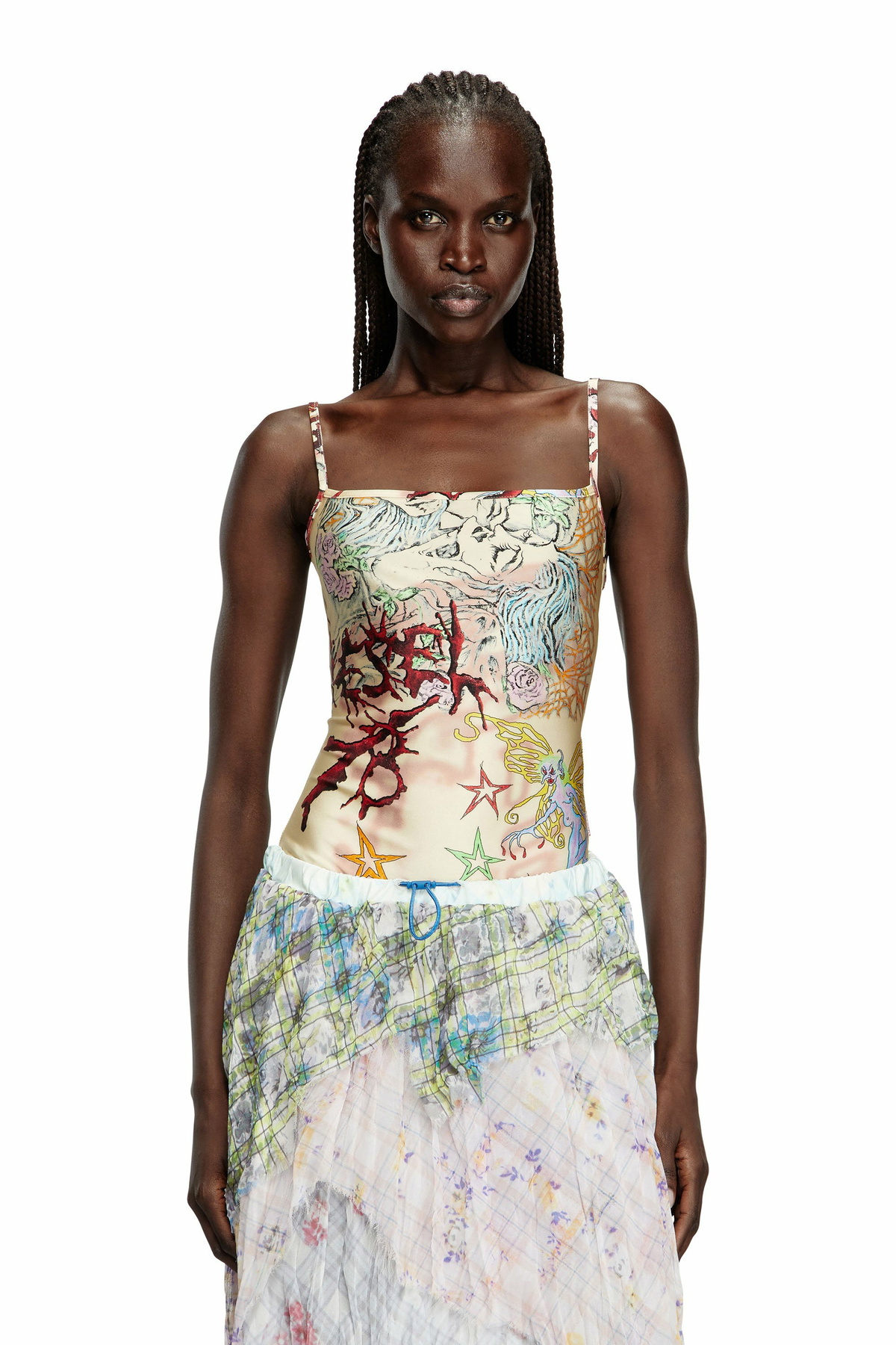 Diesel Bodysuit with tattoo print - T-Shirts Womens in Beige