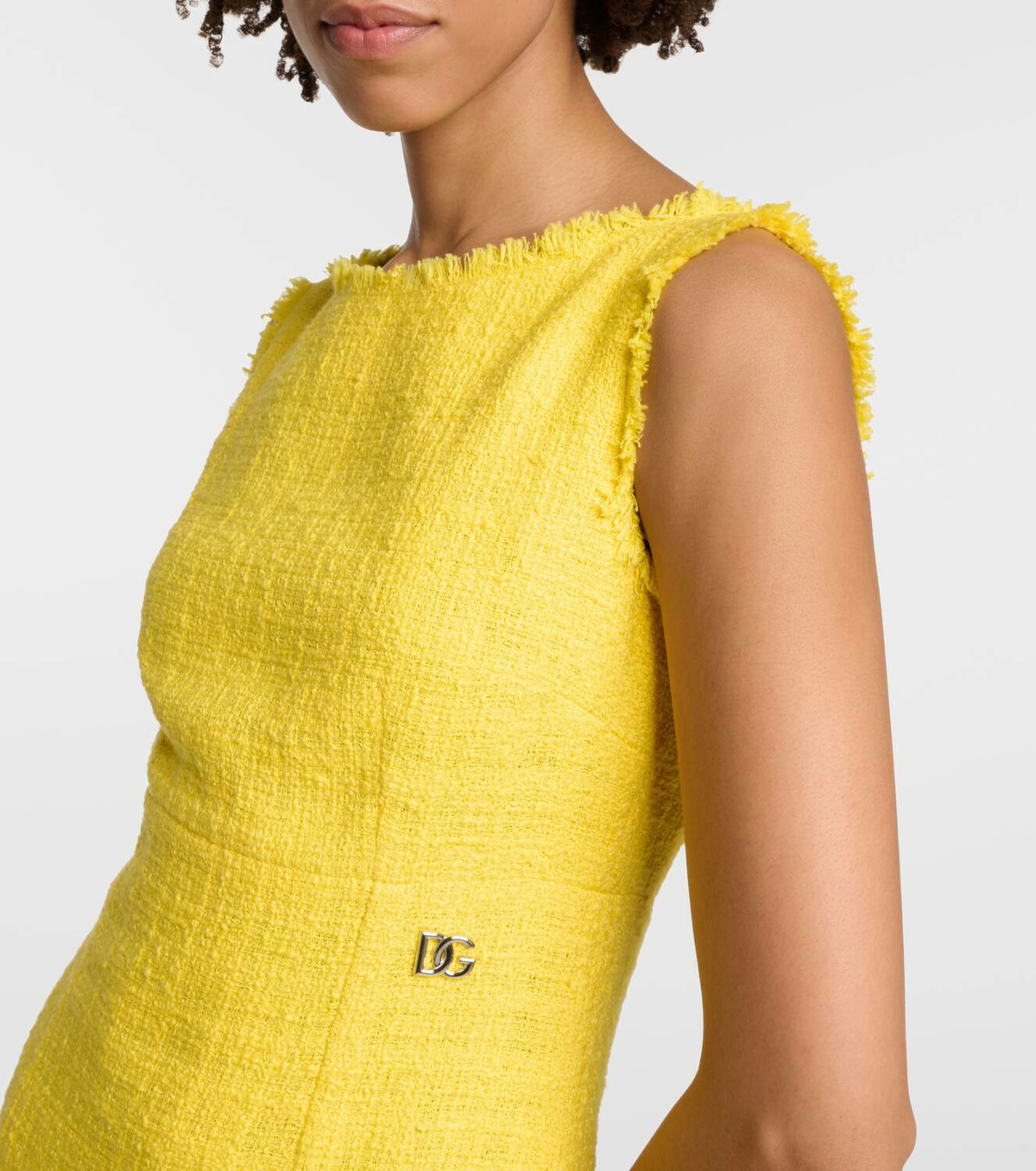 【DOLCE&GABBANA】ツイード ミディドレス DGロゴ イエロー Dolce&Gabbana Logo cotton-blend tweed midi dress Dolce & Gabbana
