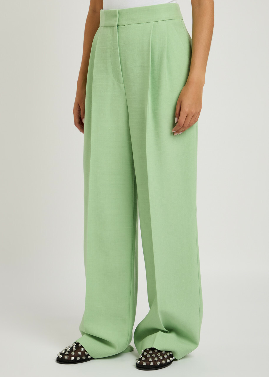 Erdem Wide-leg Twill Trousers Light Green