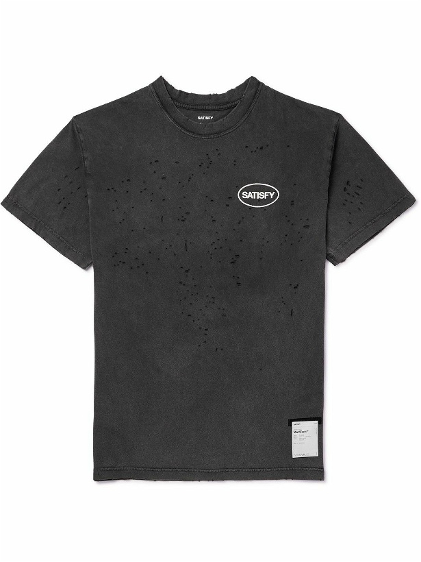Photo: Satisfy - Distressed Logo-Print MothTech™ Cotton-Jersey T-Shirt - Black