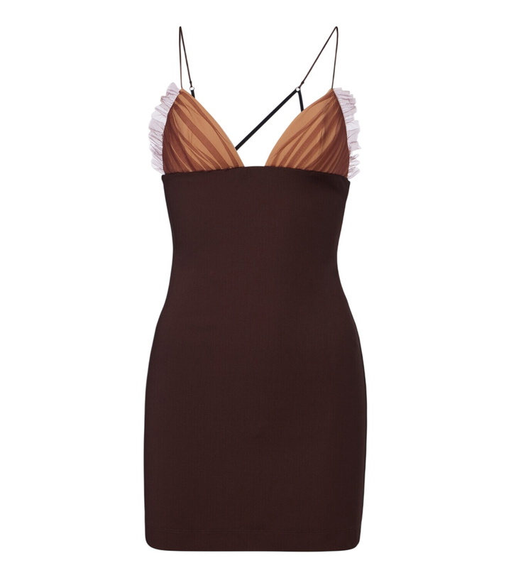 Photo: Nensi Dojaka Tulle-trimmed ruched jersey minidress