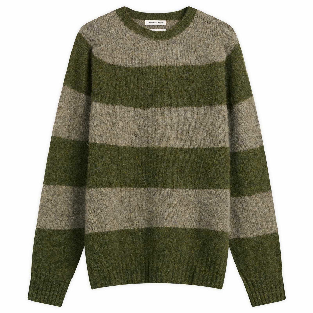 YMC Men's Suedehead Stripe Jumper in Green/Brown