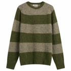 YMC Men's Suedehead Stripe Jumper in Green/Brown