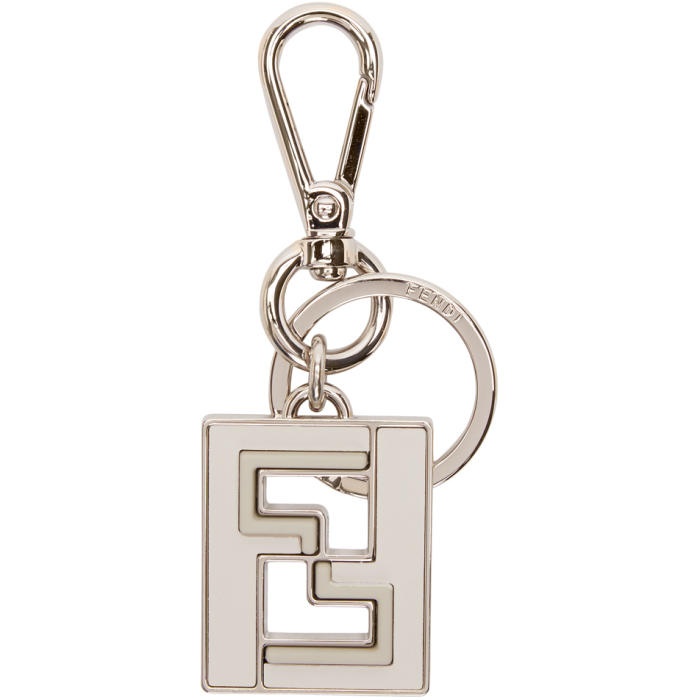 Photo: Fendi Silver and White Logo Keychain 