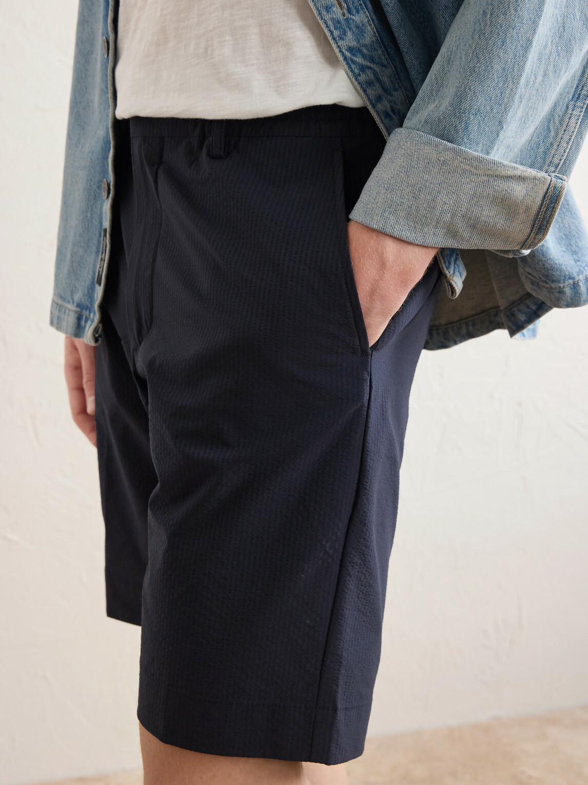 NN07 - Billie Straight-Leg Striped Seersucker Shorts - Blue