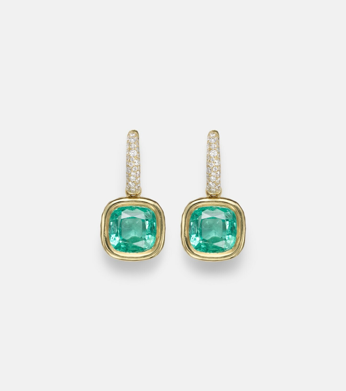 Octavia Elizabeth 18kt gold huggie earrings with emeralds and diamonds