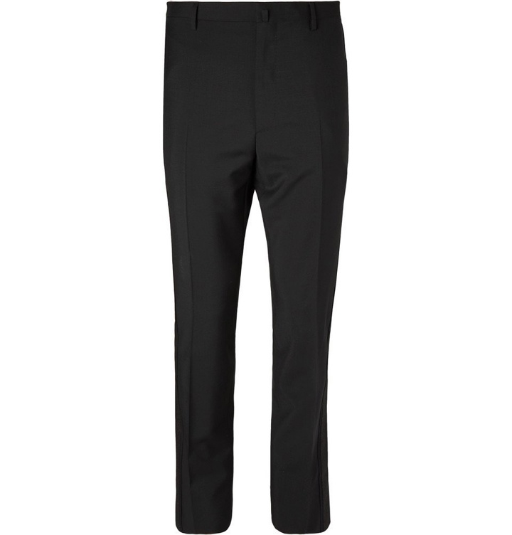 Photo: Lanvin - Black Glittered Grosgrain-Trimmed Wool and Mohair-Blend Tuxedo Trousers - Men - Black
