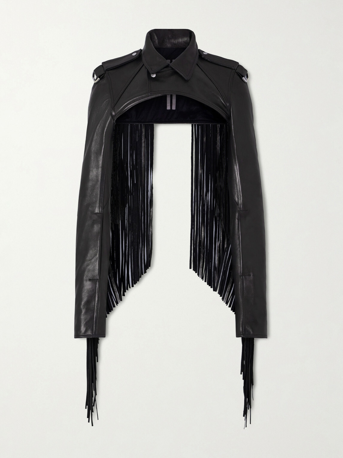 Rick Owens - Microbiker Cropped Fringed Leather Jacket - Black
