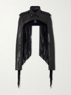 Rick Owens - Microbiker Cropped Fringed Leather Jacket - Black