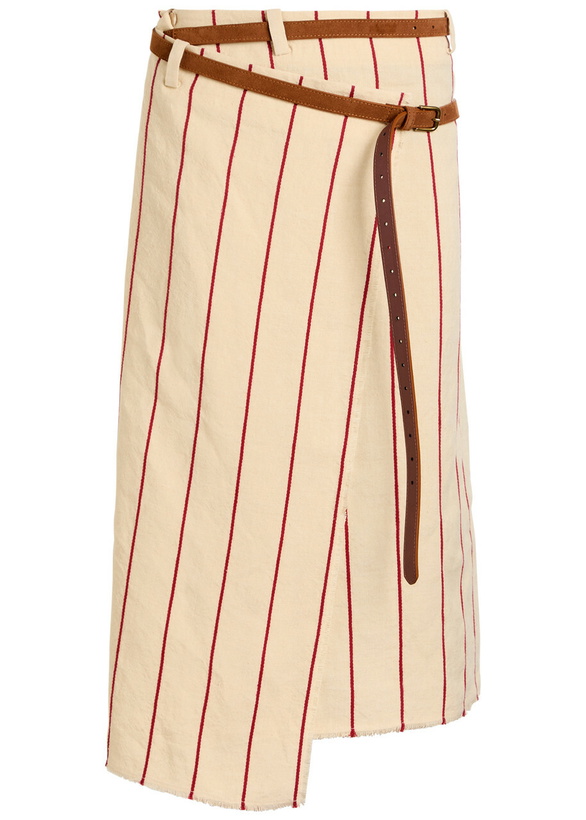 Photo: Bettter Pareo Striped Linen Midi Wrap Skirt Cream