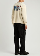 Cherry Los Angeles Printed Waffle-knit Cotton top Cream