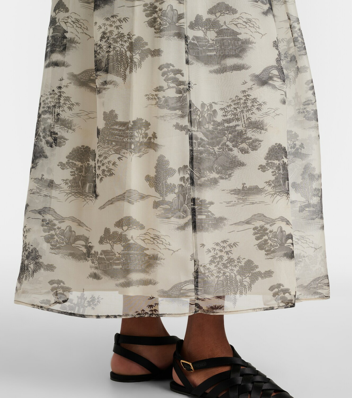 Max Mara Elegante Sabbia printed silk organza maxi skirt