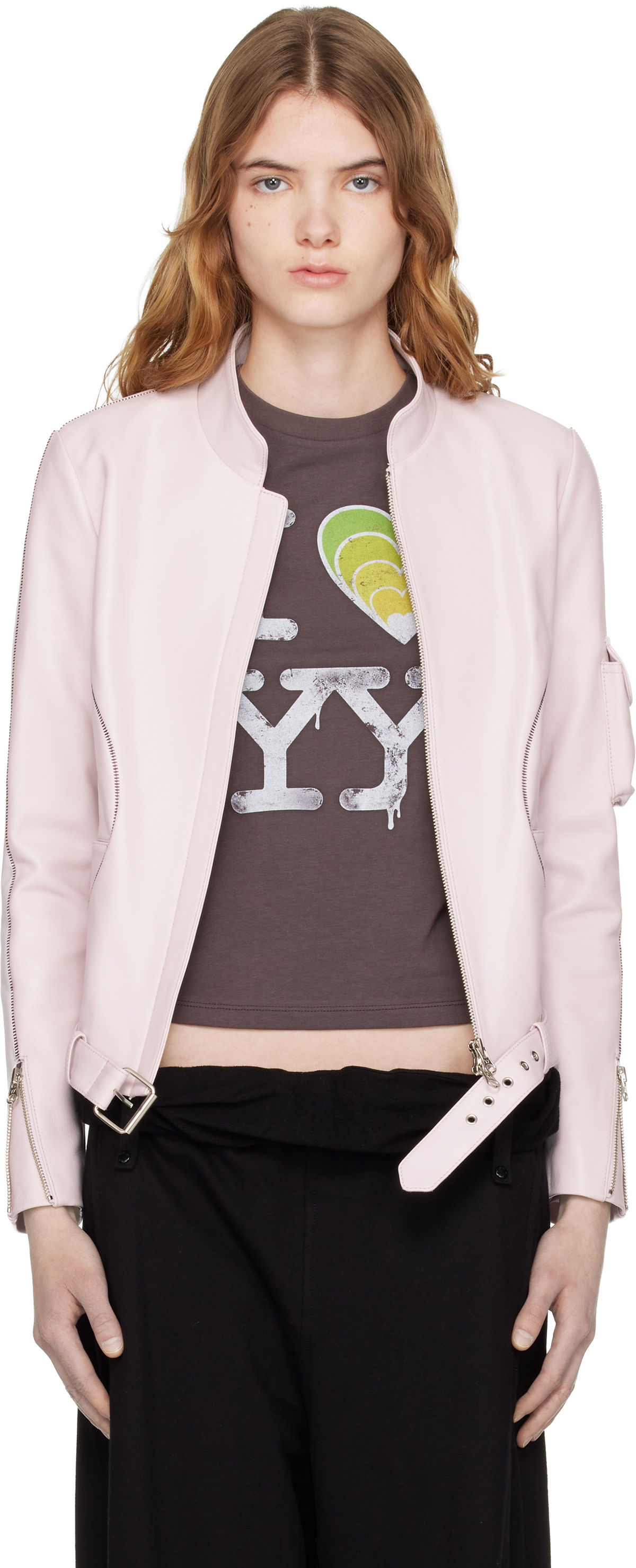 OPEN YY Pink Leather Radius Motor Jacket