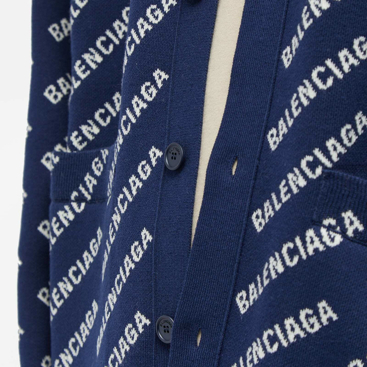 Balenciaga Men's All Over Logo Cardigan in Navy/White Balenciaga