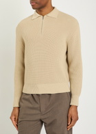 Lardini Ribbed Knit Cotton Polo Shirt Beige