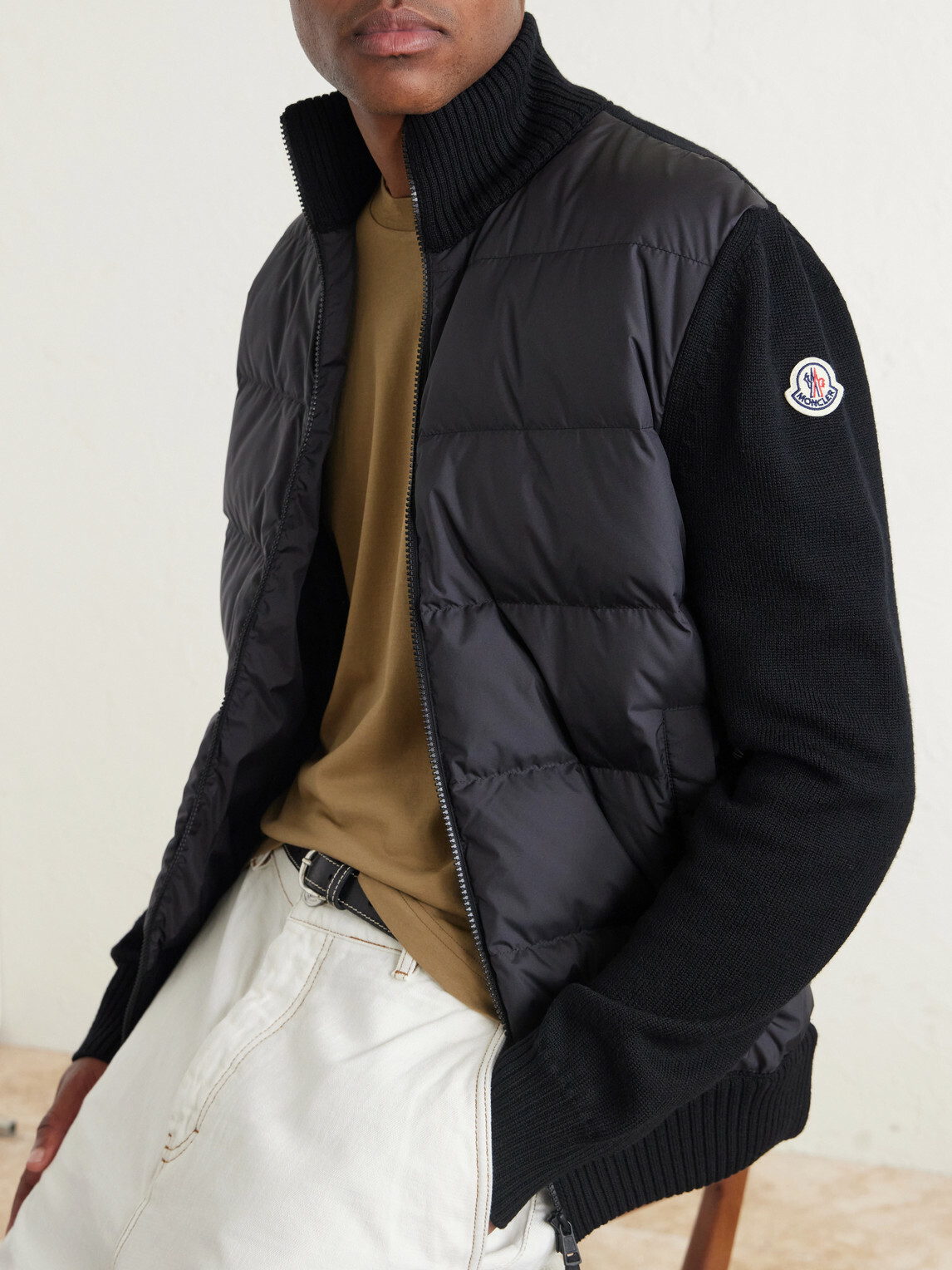 Moncler - Panelled Virgin Wool and Quilted Shell Down Zip-Up Cardigan - Black