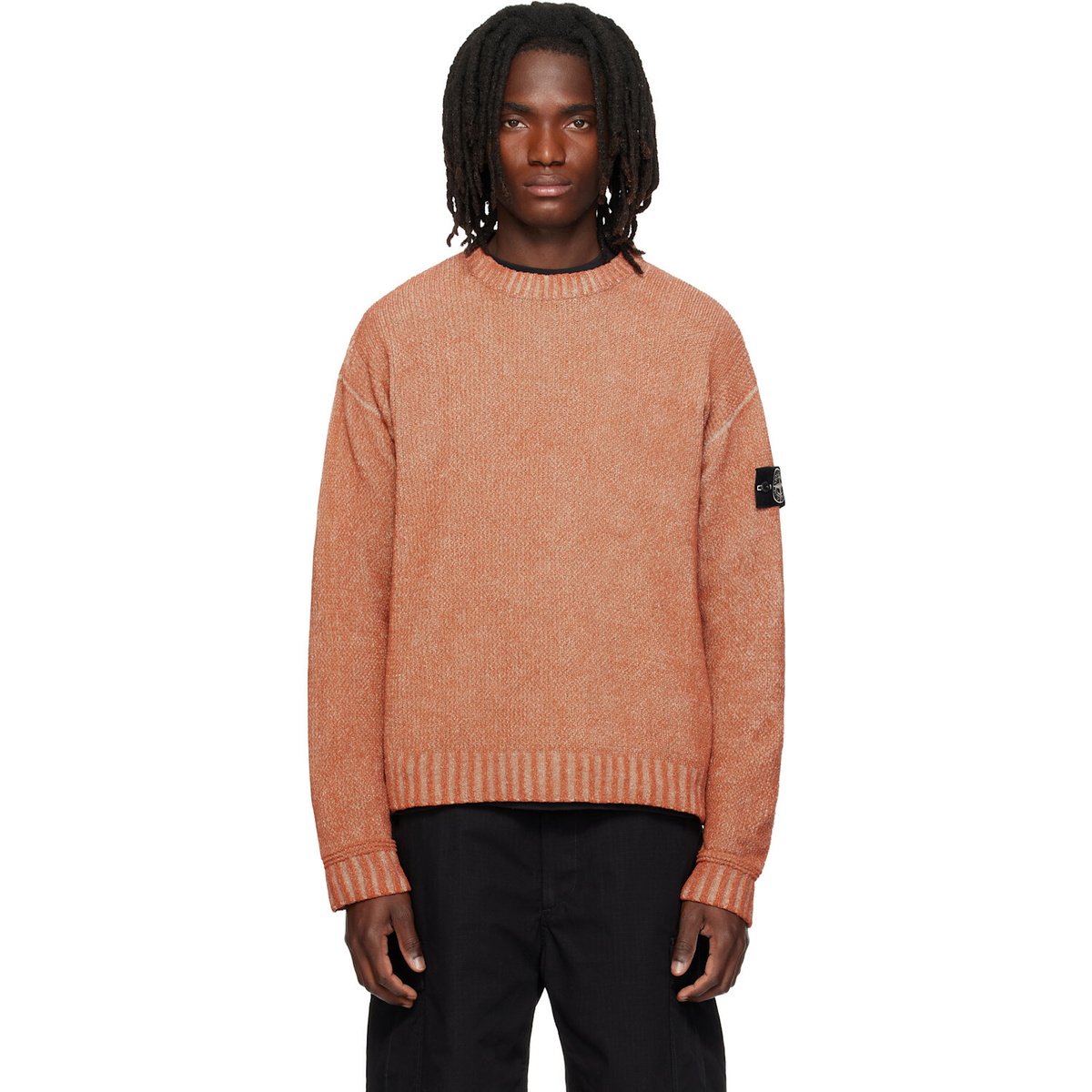 Stone Island Orange 5100016 Treated Cotton Chenille Sweater