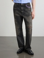 Neighborhood - Savage Straight -Leg Bead-Embellished Distressed Jeans - Gray