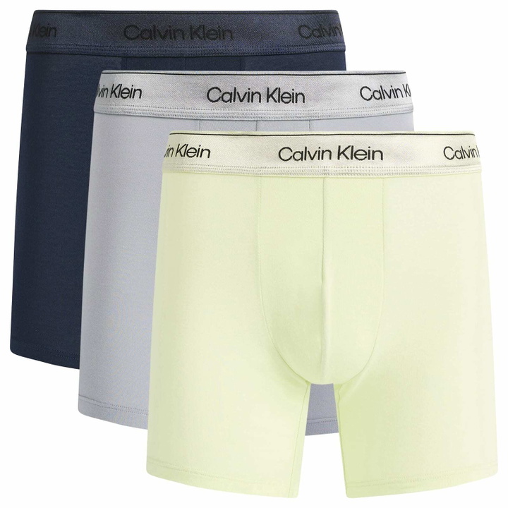Photo: Calvin Klein Men's Icon Cotton Stretch Shine Boxer Brief - 3 Pack in Shorline/Lime Cream/Misty Grey