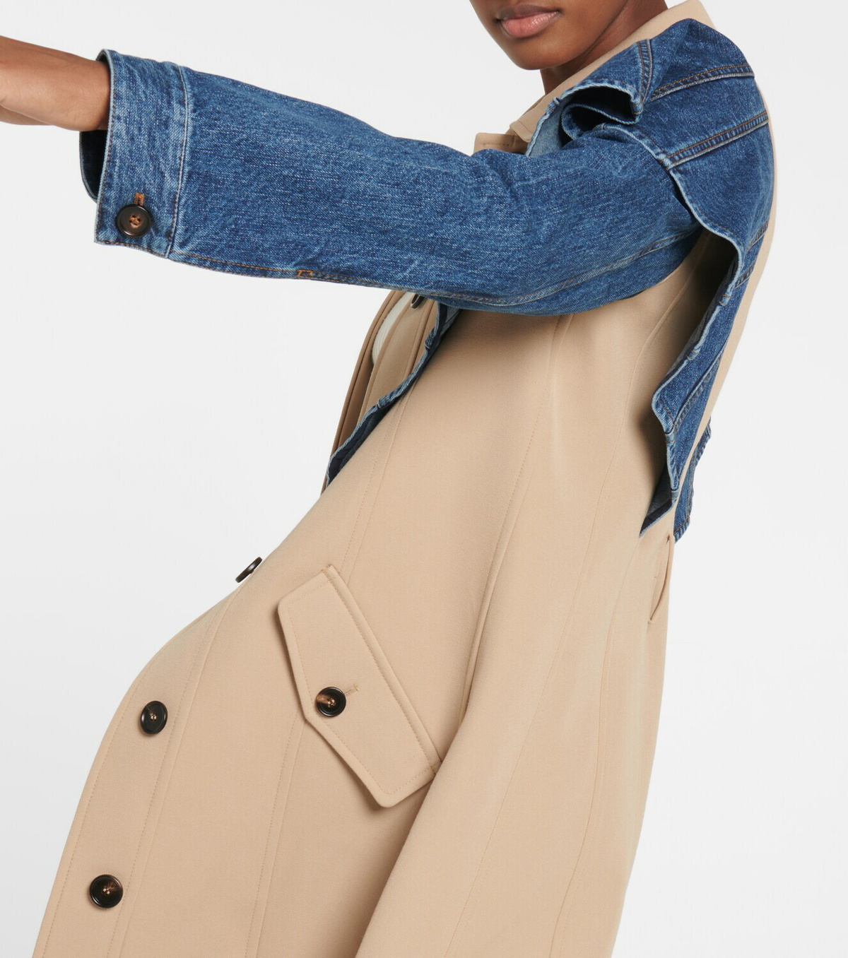Chloe - Denim-paneled wool twill trench coat