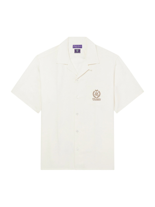 Photo: Ralph Lauren Purple label - Wimbledon Camp-Collar Embroidered Silk and Linen-Blend Shirt - Neutrals