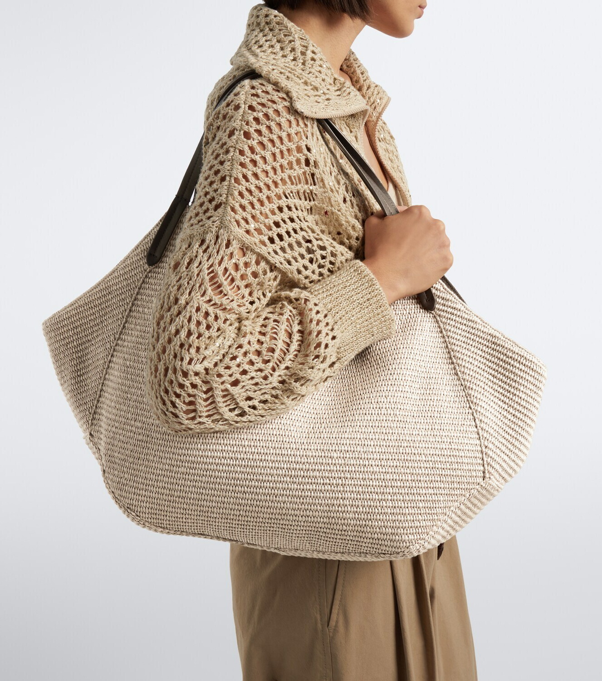 Brunello Cucinelli Reversible raffia-effect shopper