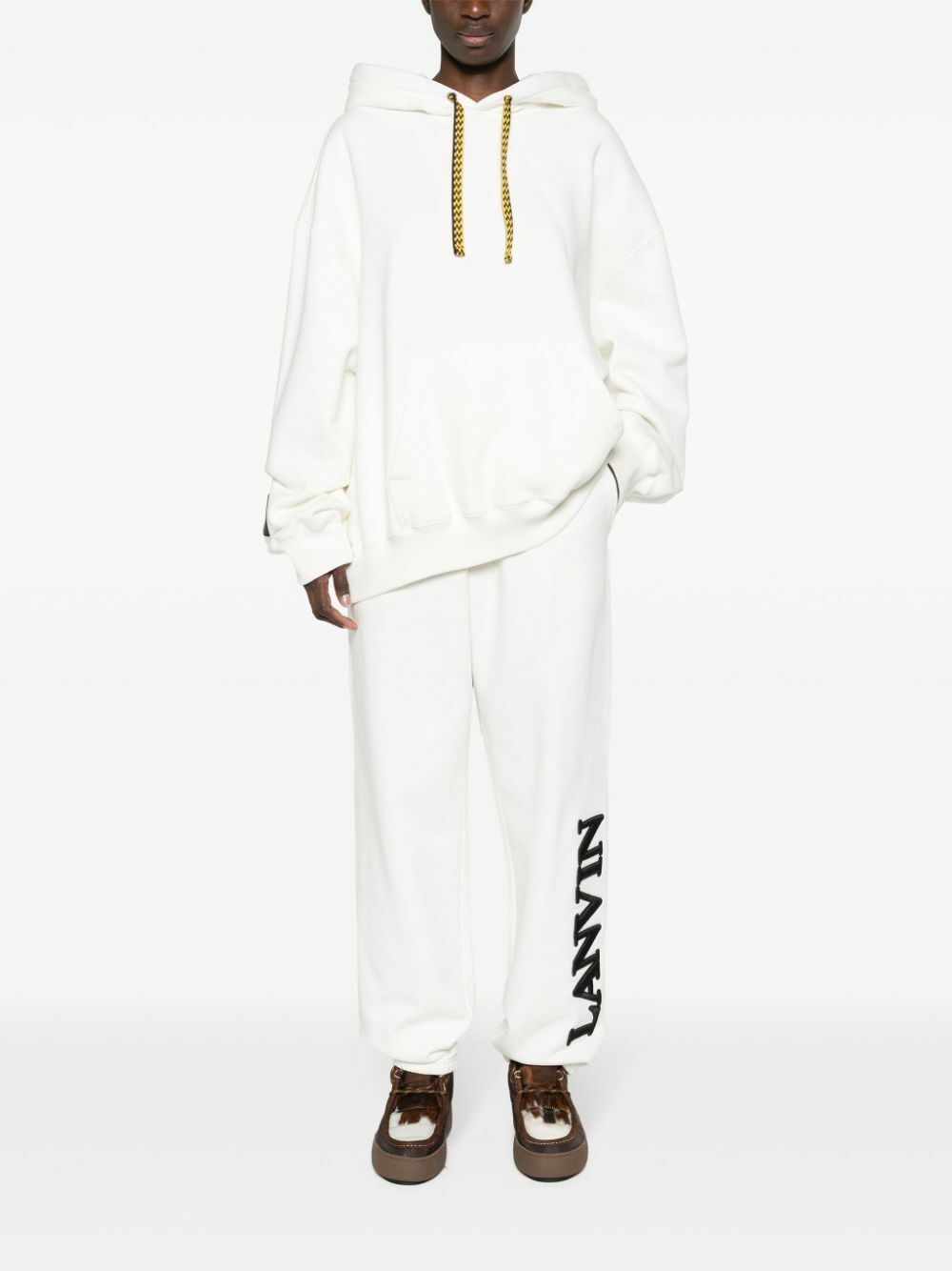 Lanvin White Logo-Embroidered Cotton Hoodie
