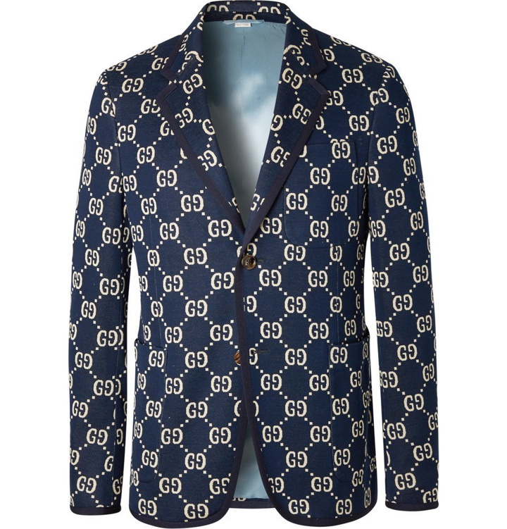 Photo: Gucci - Navy Logo-Jacquard Cotton Blazer - Men - Navy