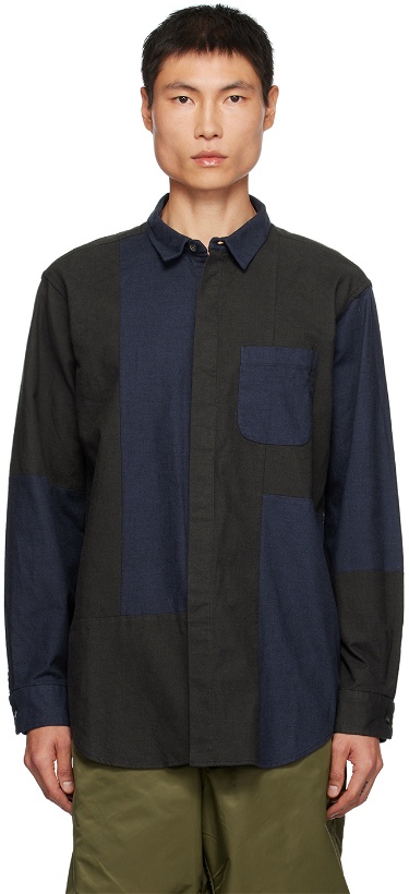 Photo: Engineered Garments Navy & Black Paneled Shirt
