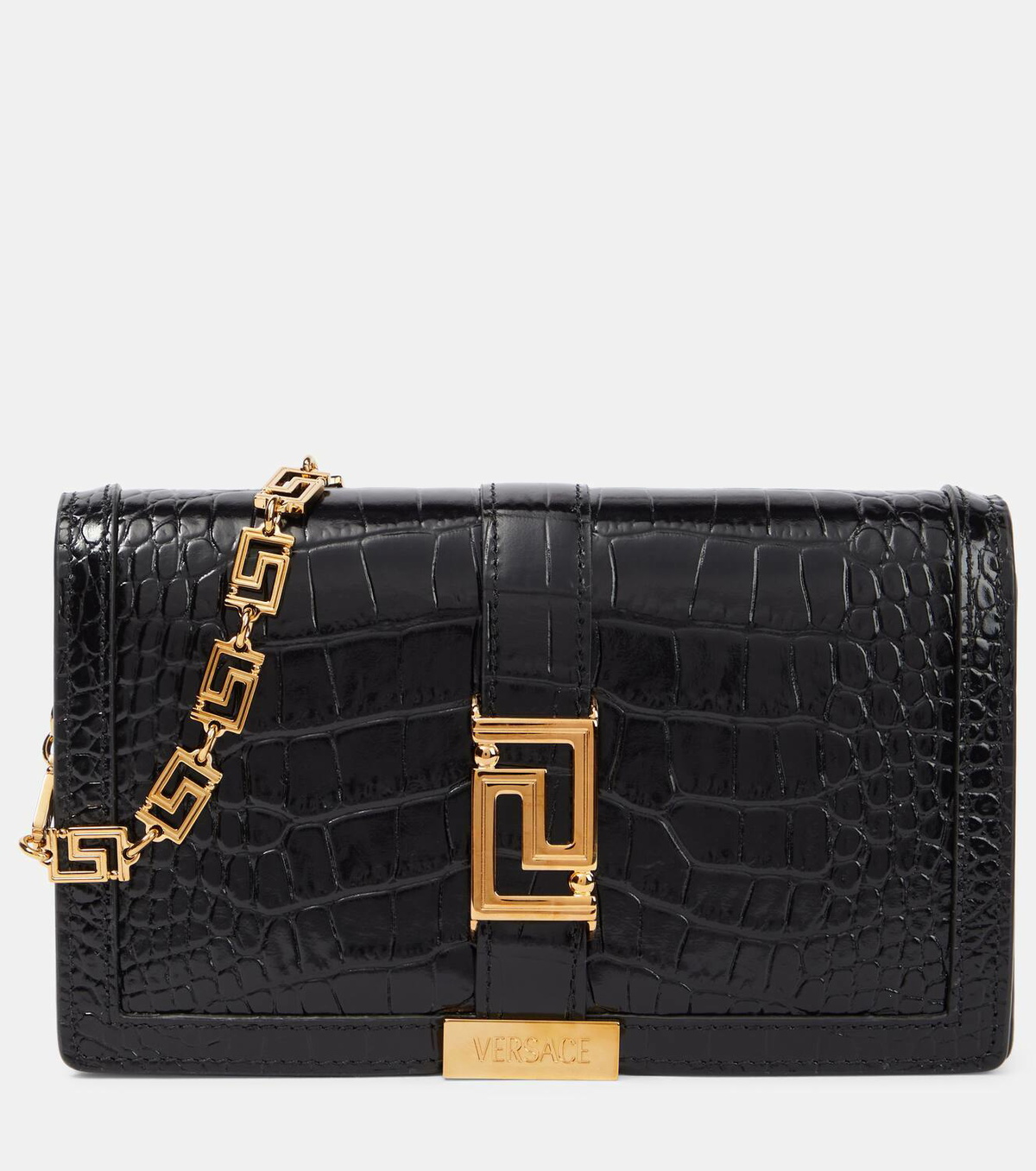 Versace Greca Goddess croc-effect leather wallet on chain